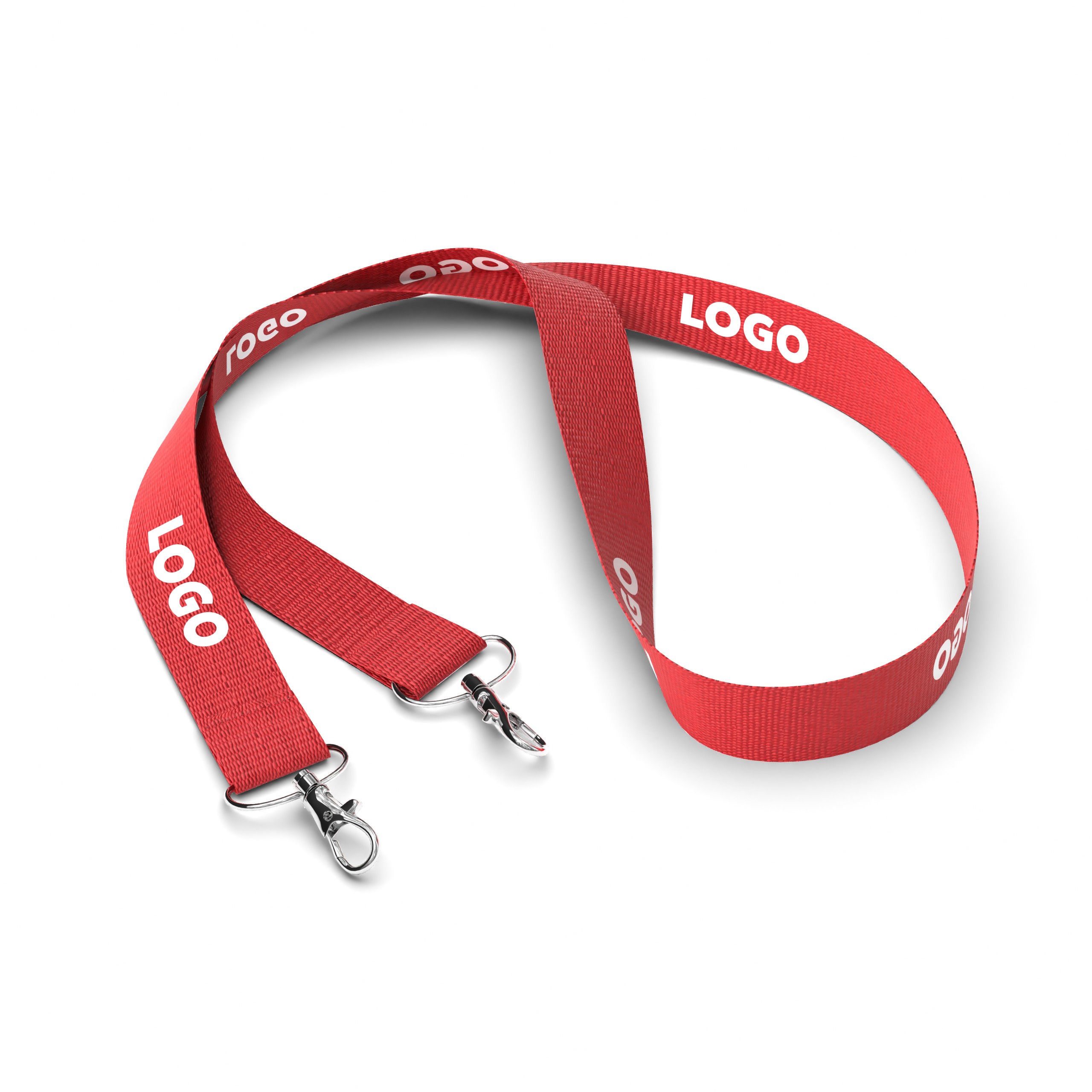 Polyester pantone matched screenprint lanyard with 2 clips
