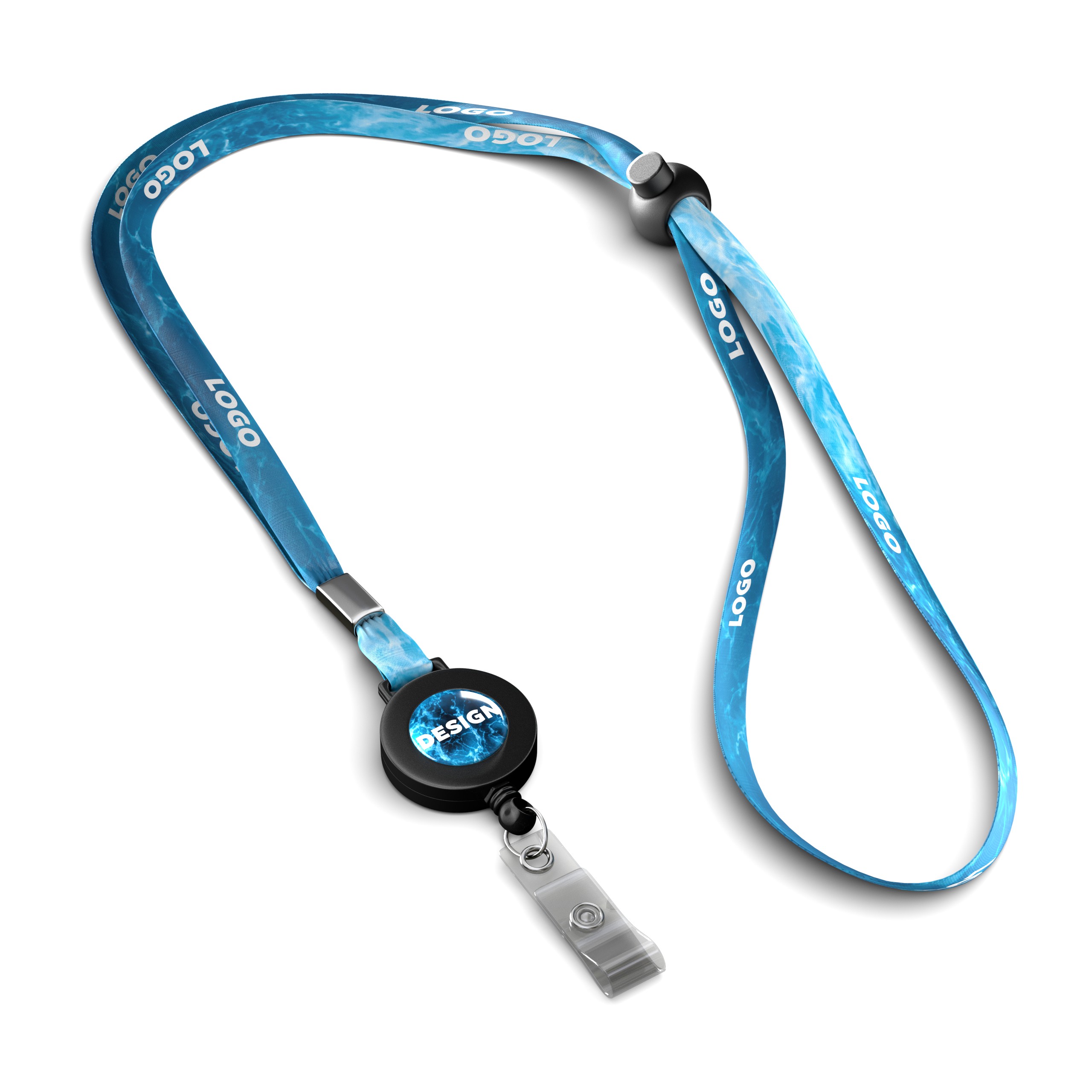 Adjustable polyester sublimation lanyard with badge reel