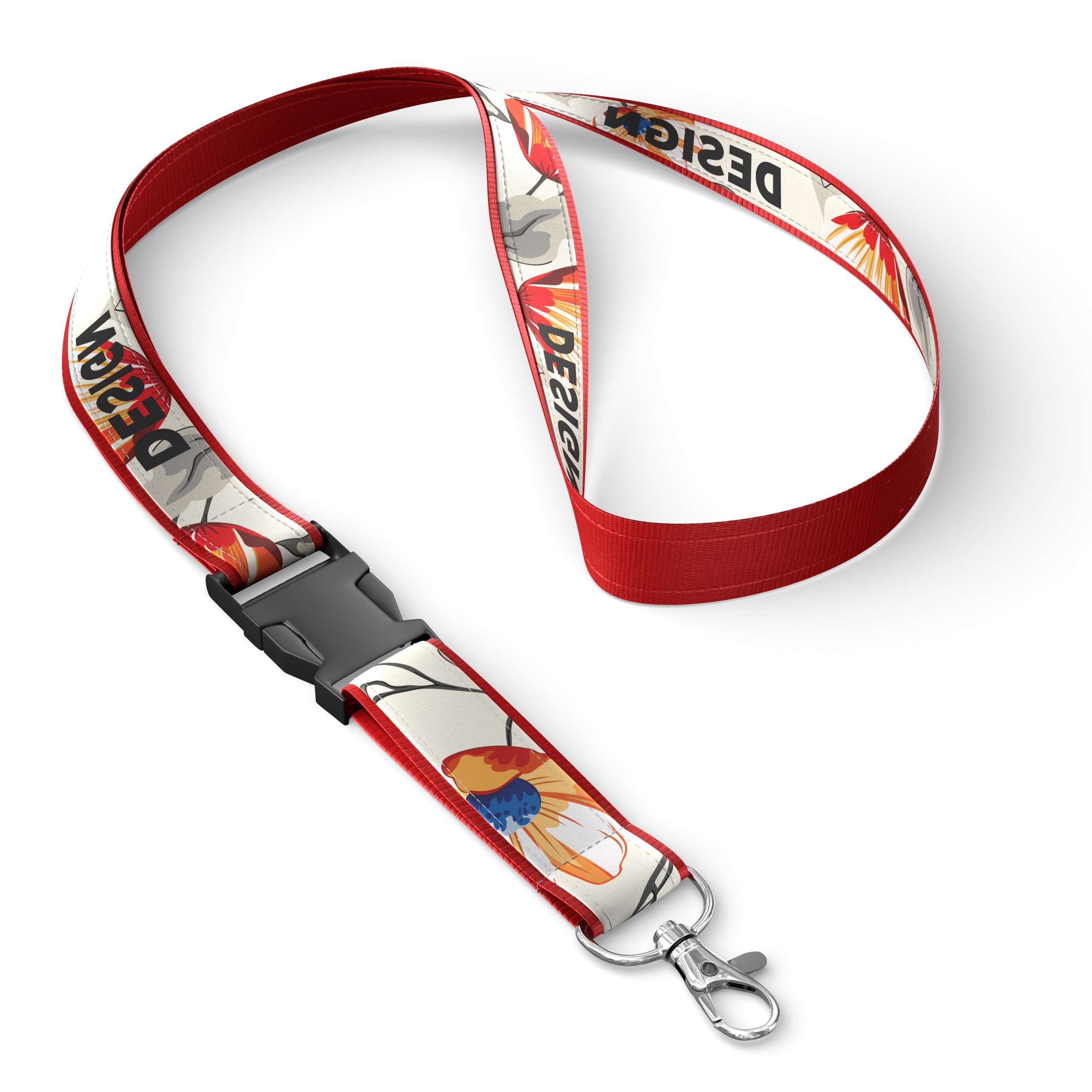 Detachable polyester lanyard with sublimated satin overlay