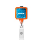 Retractable badge reel in square shape with 2.5cm2 logo