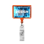 Retractable badge reel in rectangle shape with logo