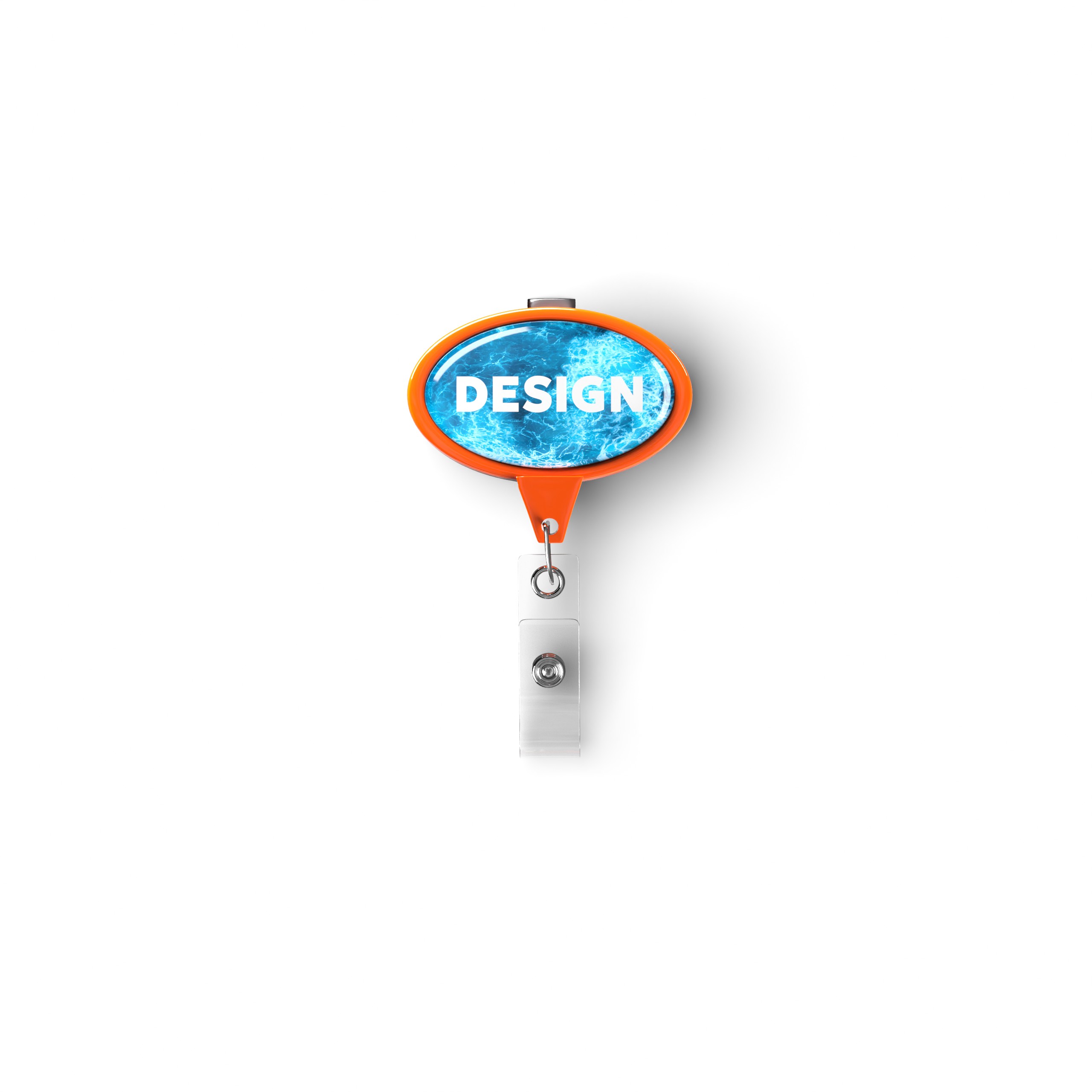 Retractable badge reel in oval shape with logo