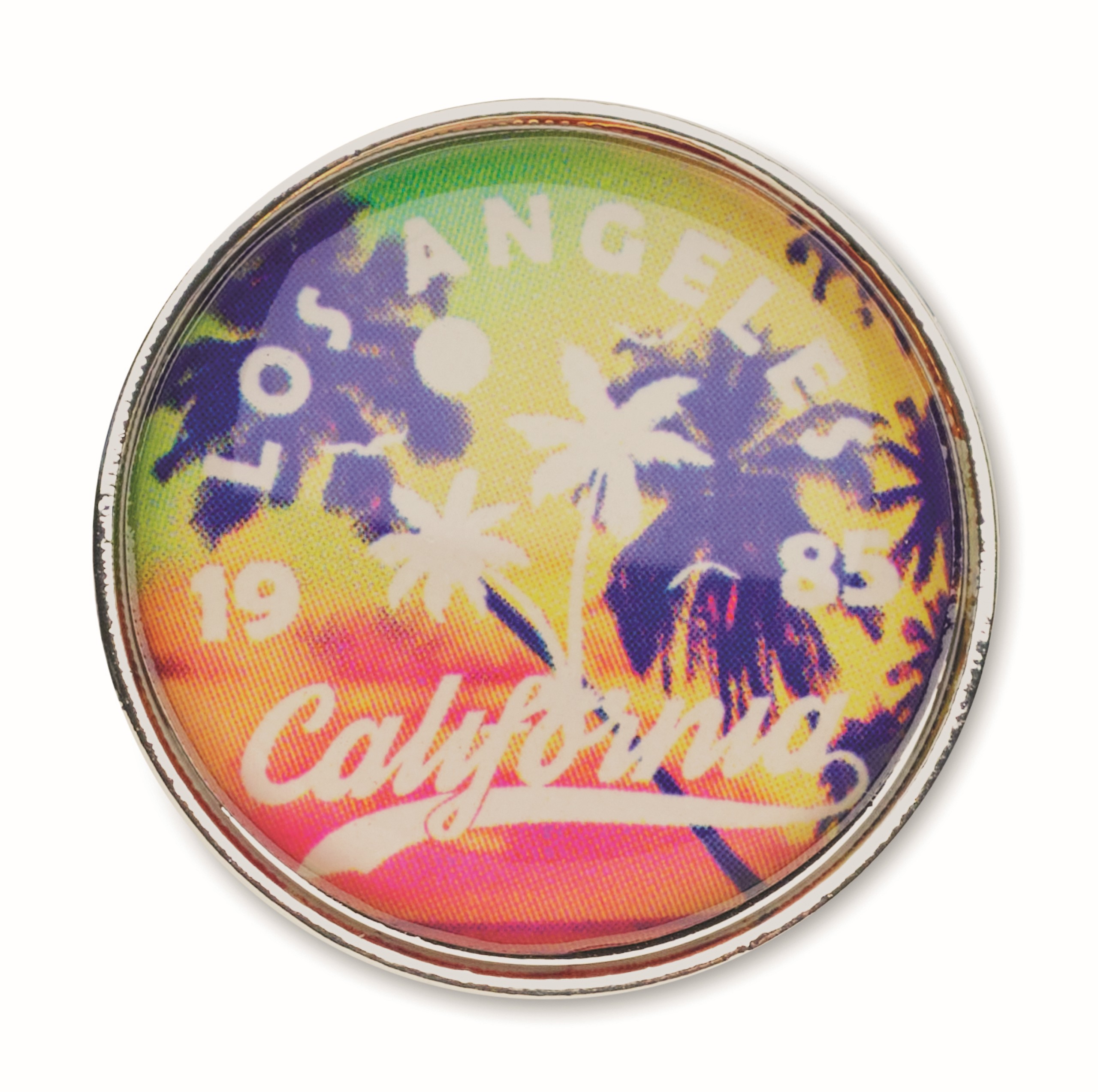 Round metal lapel pin with doming