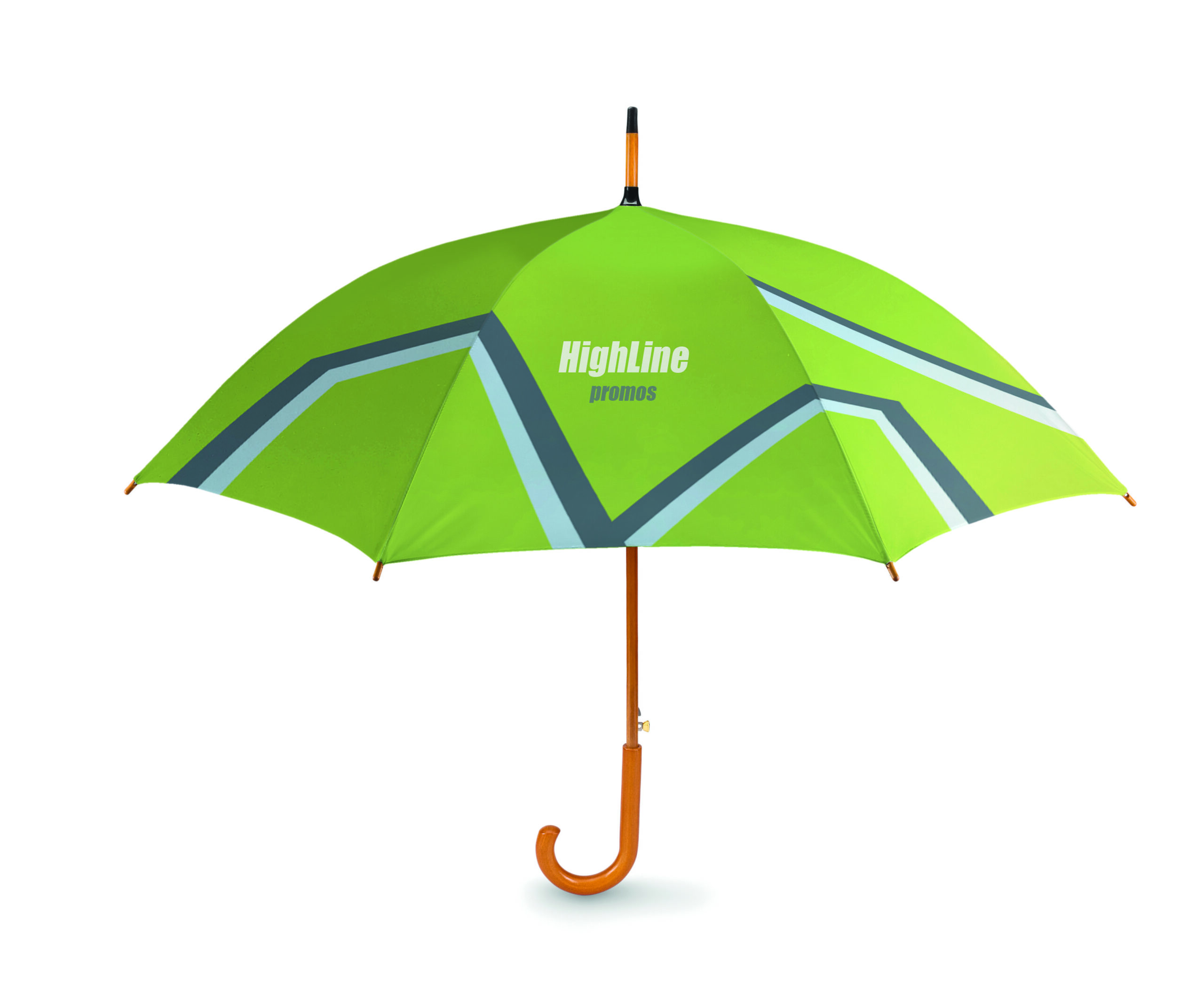 All-over printed ⌀102cm/23″ auto open umbrella. Wooden shaft & handle