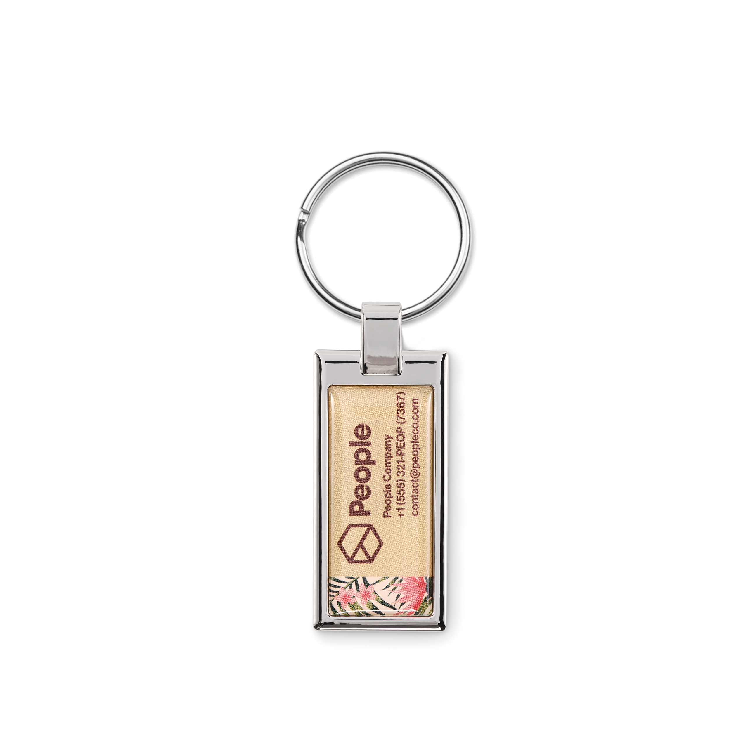Rectangle zinc alloy, domed keychain