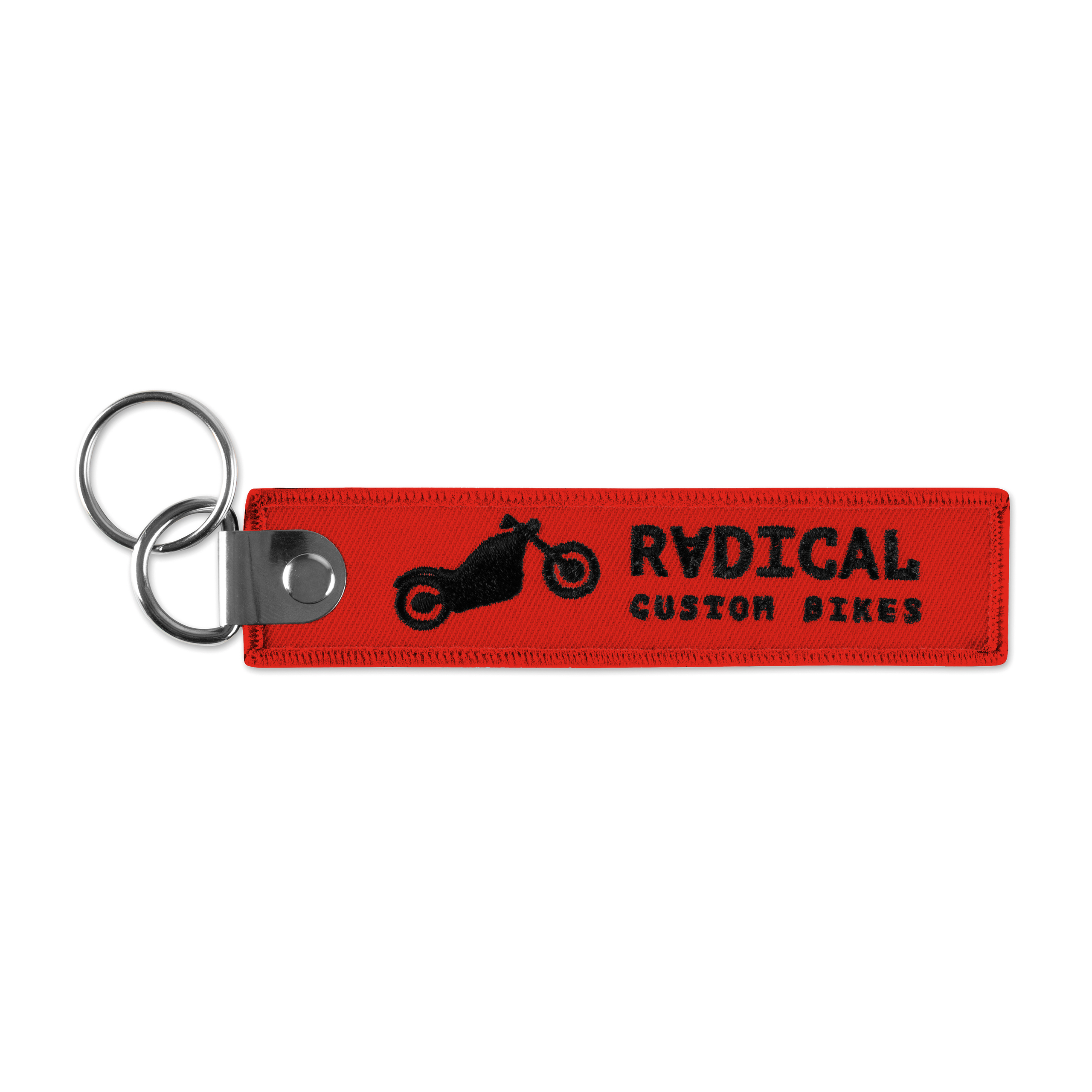 Embroidered key tag with double metal ring